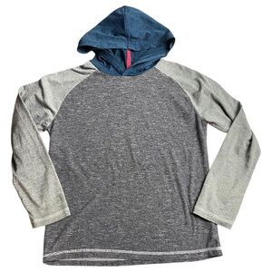 Gray and Blue Hooded Long Sleeve Shirt sport strech DCBD size 8-10